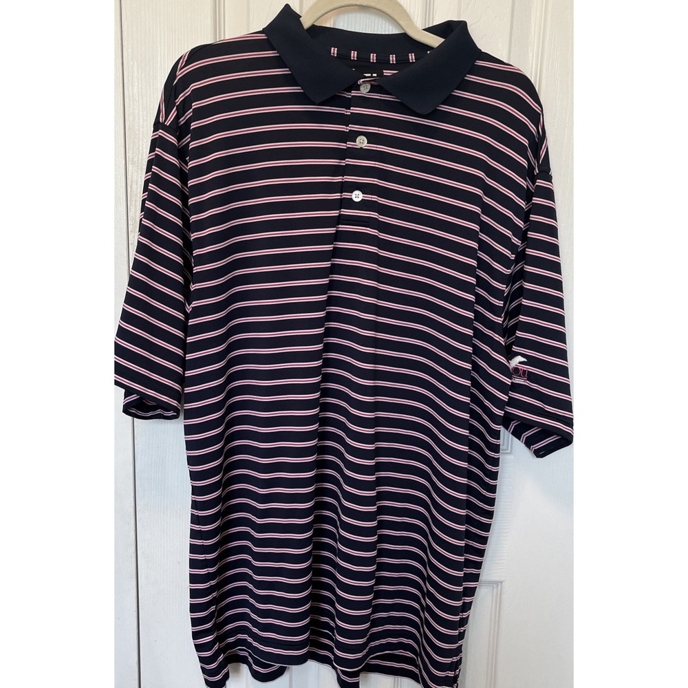 FootJoy Polo Shirt Mens XL Navy Pink Stripe Golf Performance Short Sleeve
